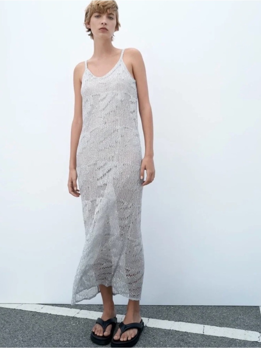 ZARA KNIT METALLIC THREAD SLIP DRESS